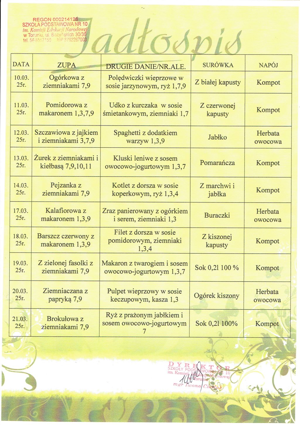 Jadłospis 10 21.03
