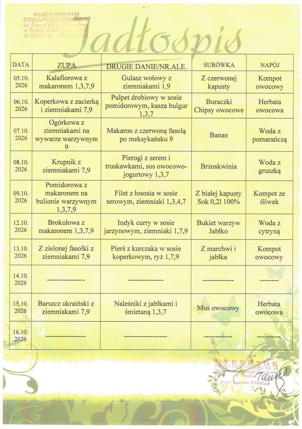 Jadłospis 5 16.10.26r