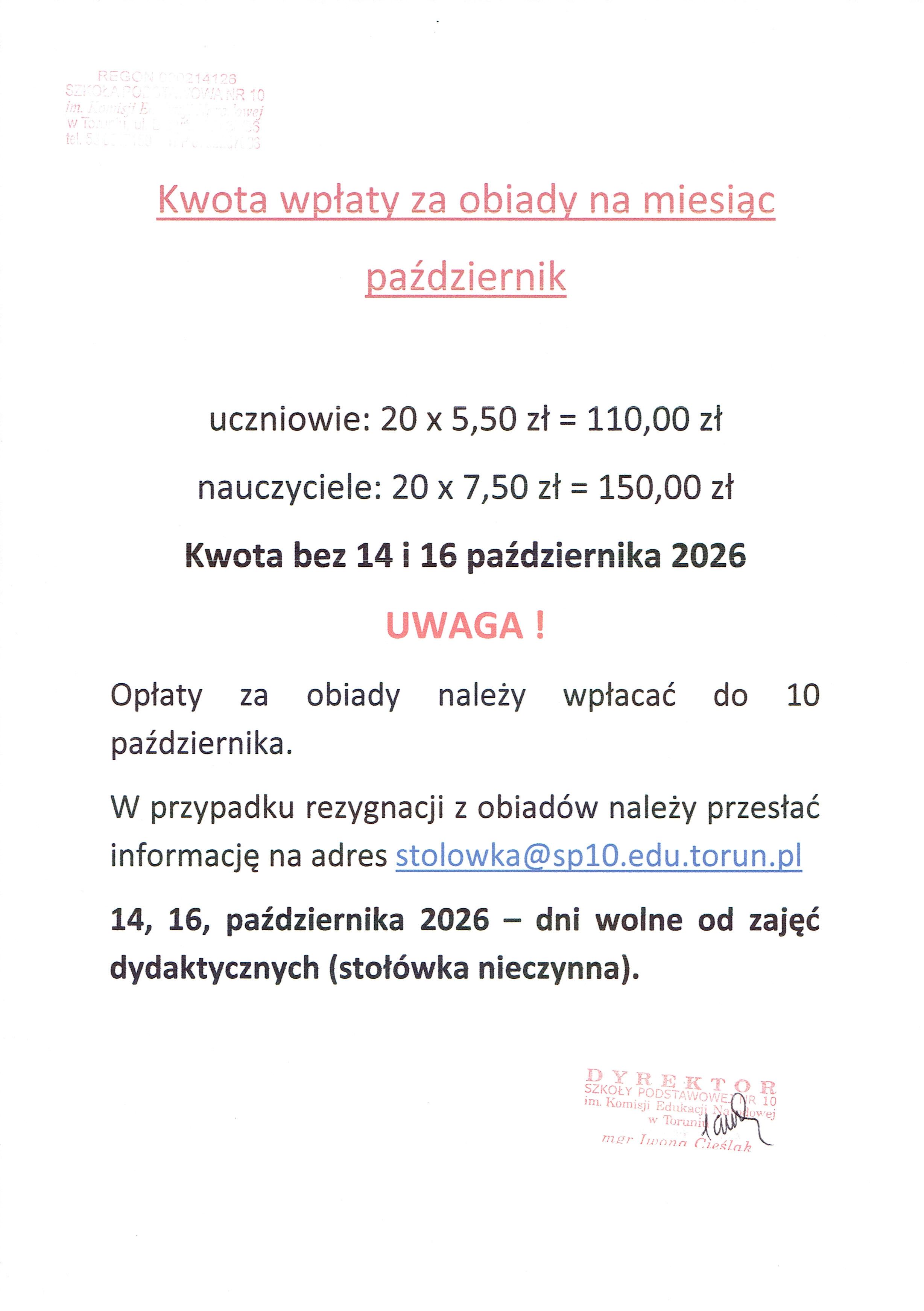 Kwota wpłaty październik 26r